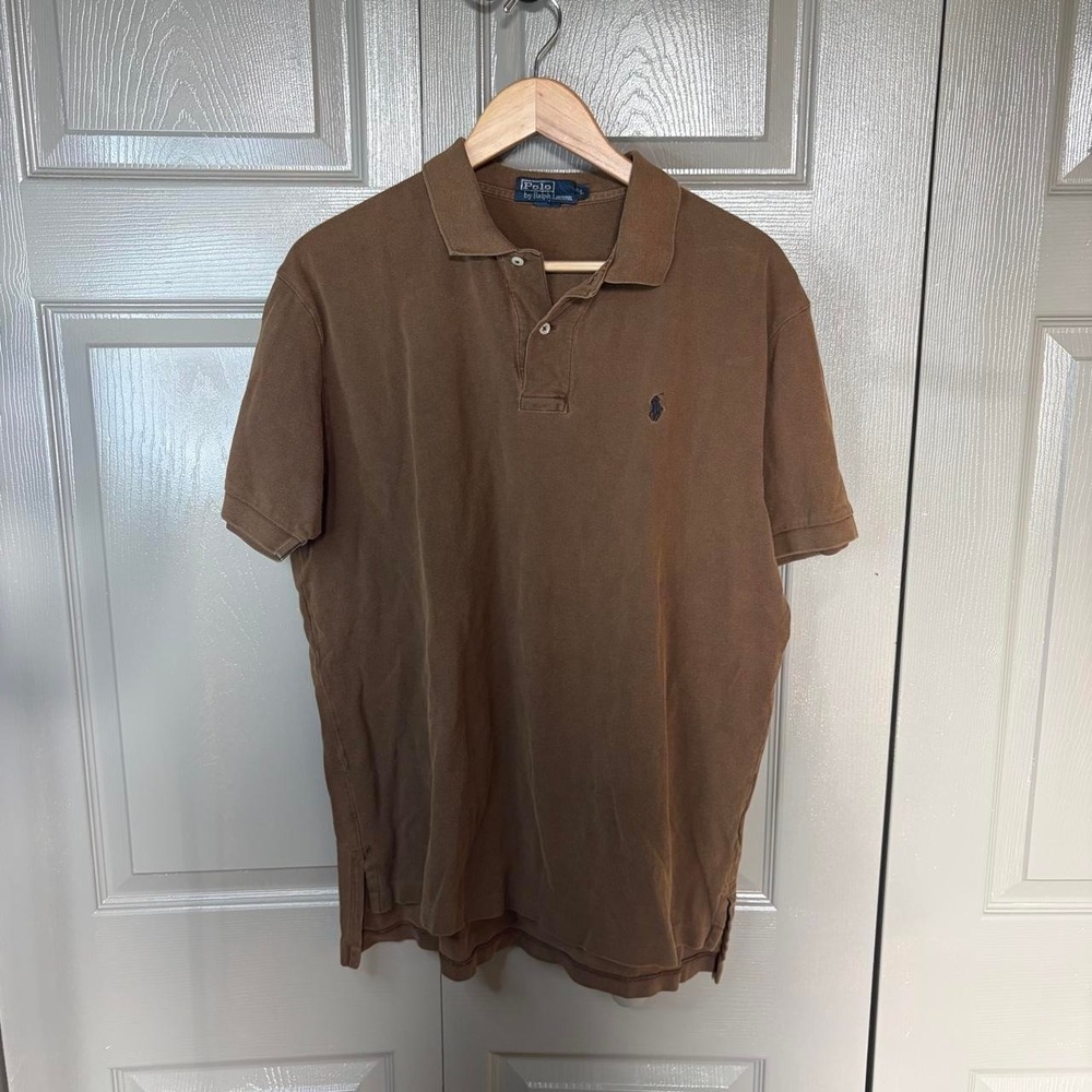 Polo Ralph Lauren Mens Brown Short Sleeve Pique Polo Shirt Size Large Preppy